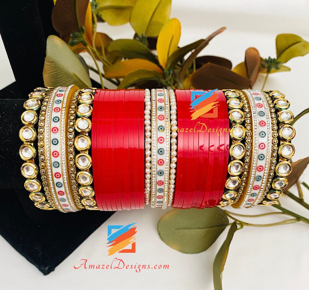 High Quality Kundan Round Kada Chooda Pearl Bangles