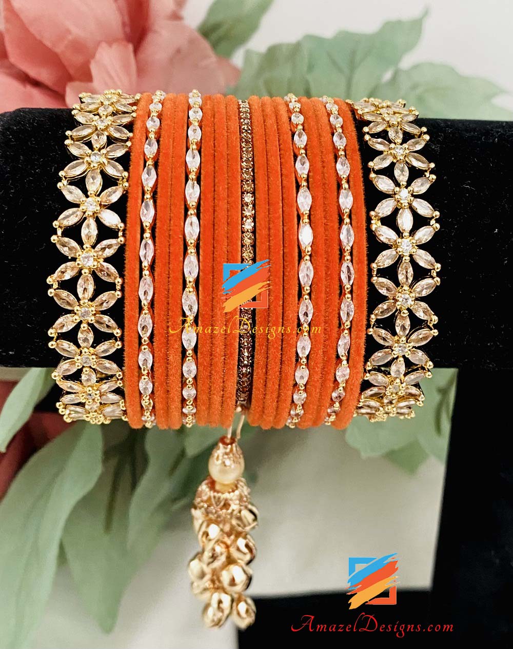 Set di braccialetti con diamante arancione latkan americano (AD).