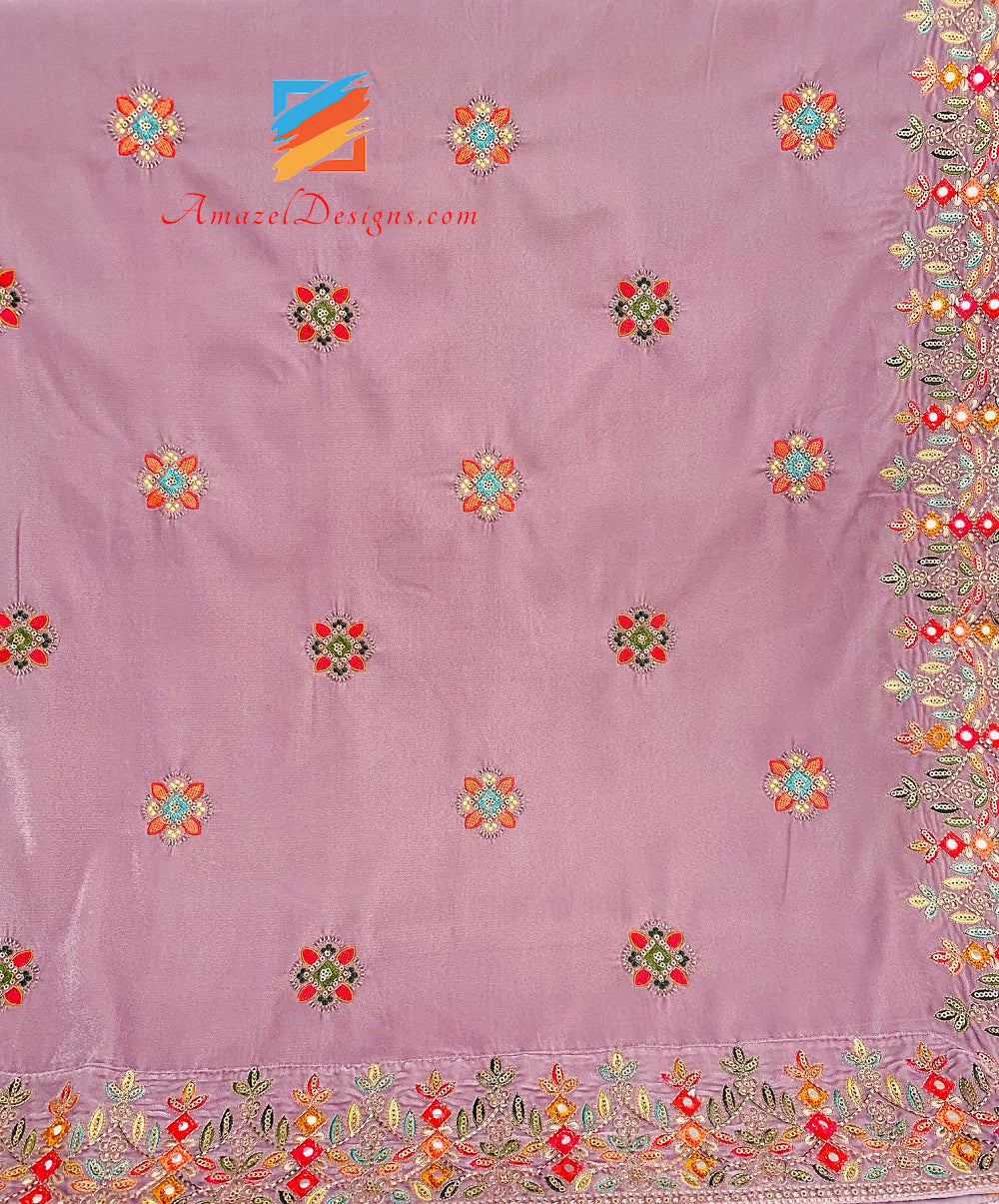 Light Purple Thread Tilla Mirror Velvet Shawl
