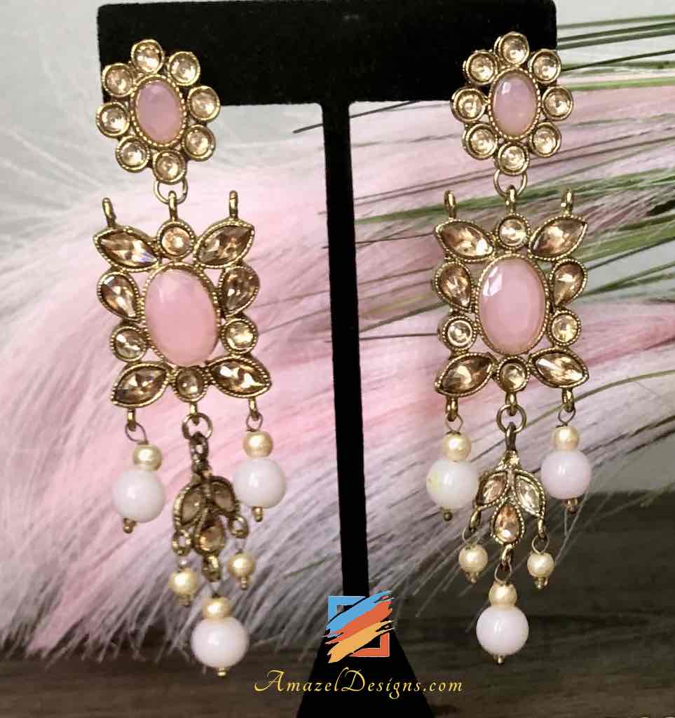 Girocollo rosa champagne leggero con set di orecchini Tikka