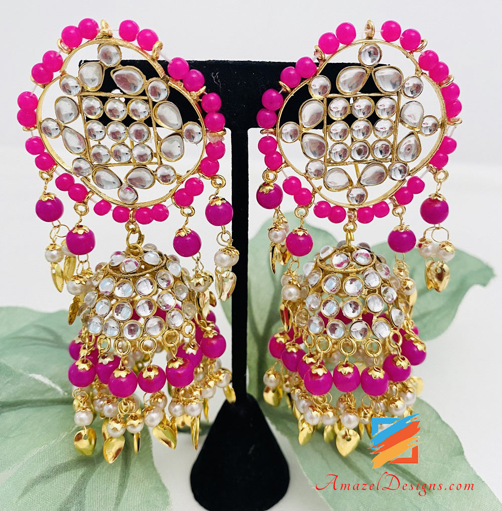 Leggero Pippal Patti Hot Pink Magenta Jhumka Orecchini Tikka Passa Set