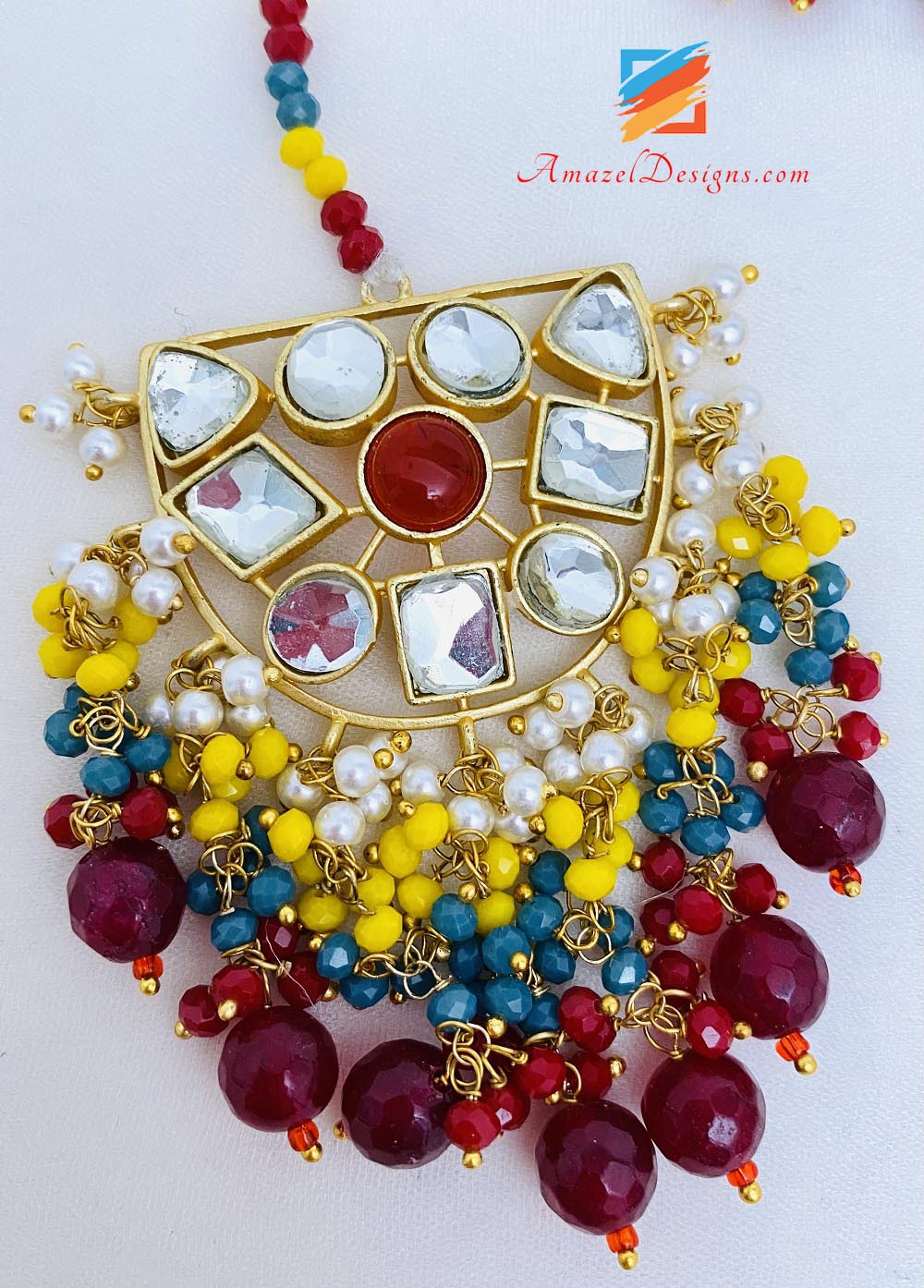 Lightweight Ruby (Maroon) Kundan Earrings Tikka Set