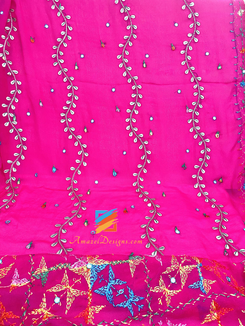 Magenta Phulkari Specchio Gotta Patti Lavoro E Monete Kinari Gotta