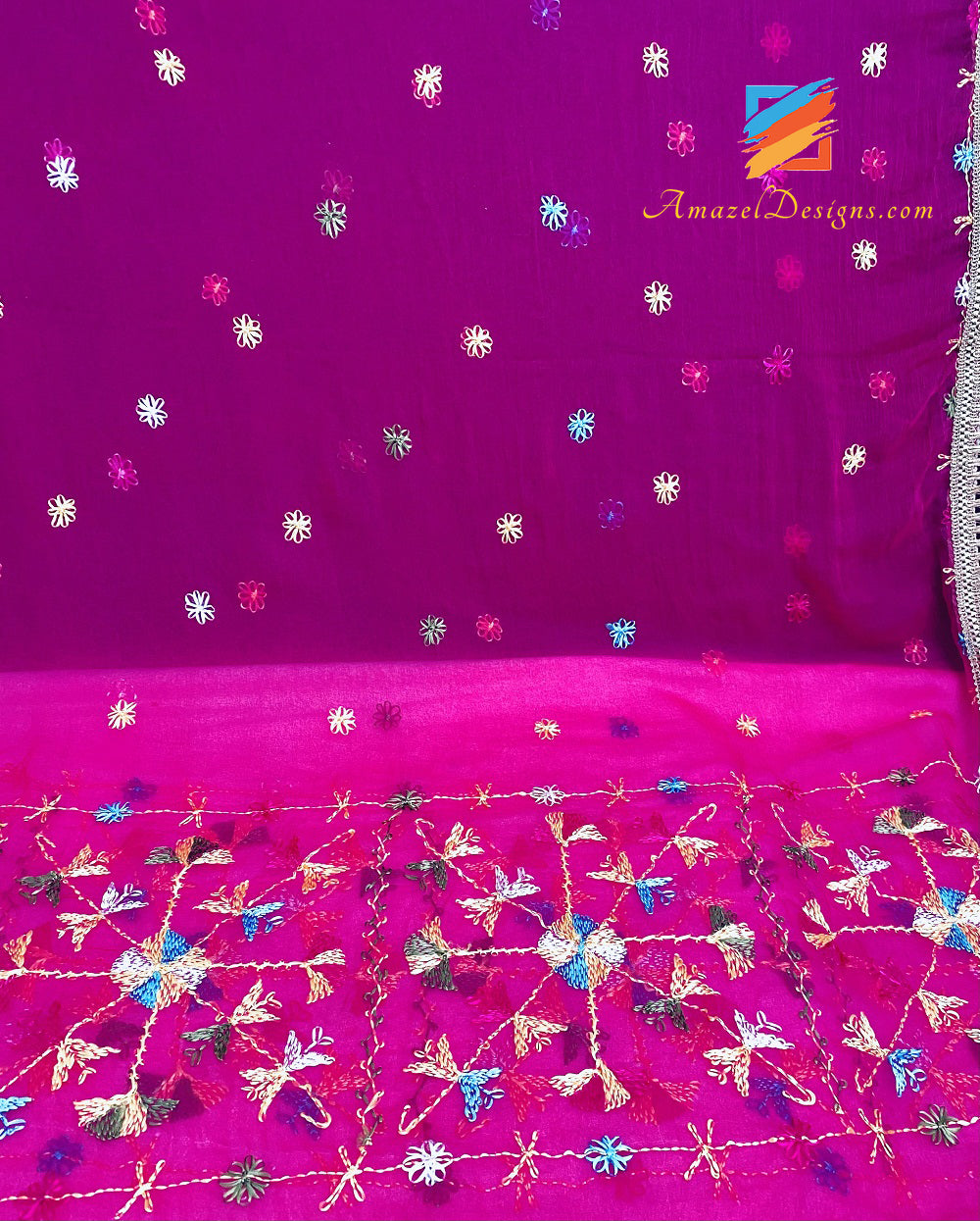 Phulkari magenta (rosa caldo) con Gotta tradizionale