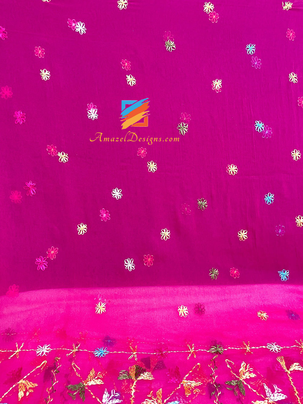 Phulkari magenta (rosa caldo) con Gotta tradizionale