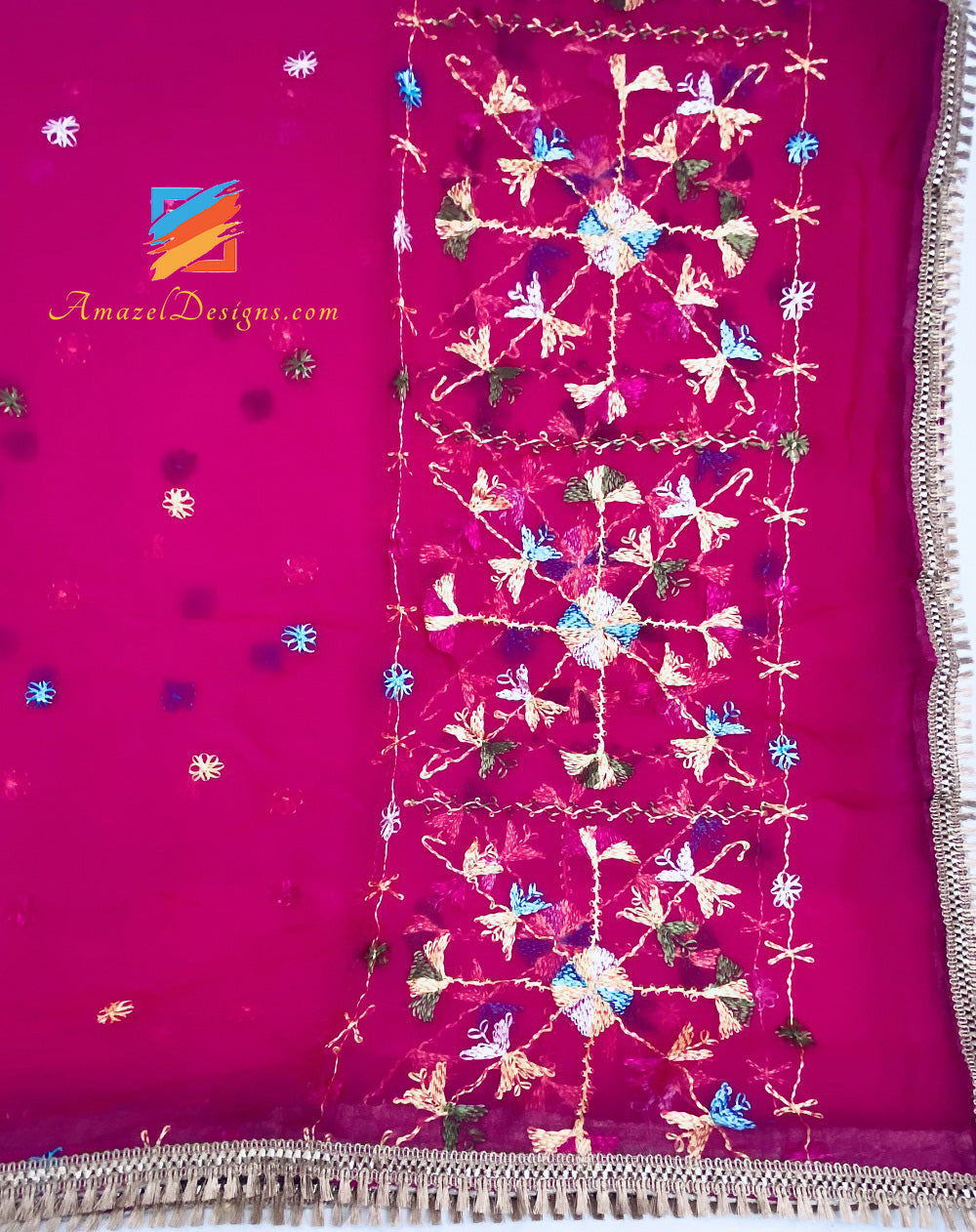 Phulkari magenta (rosa caldo) con Gotta tradizionale