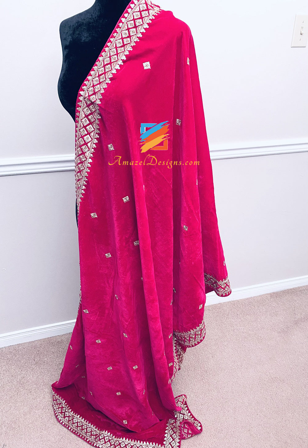 Magenta (Hot Pink) Sippi Tilla Work Samtschal