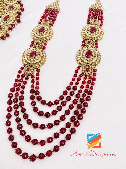 Polki Maroon Braut Halskette Lange Mala Tikka Handstück Matha Patti Nath Passa Ohrringe Komplettes Set