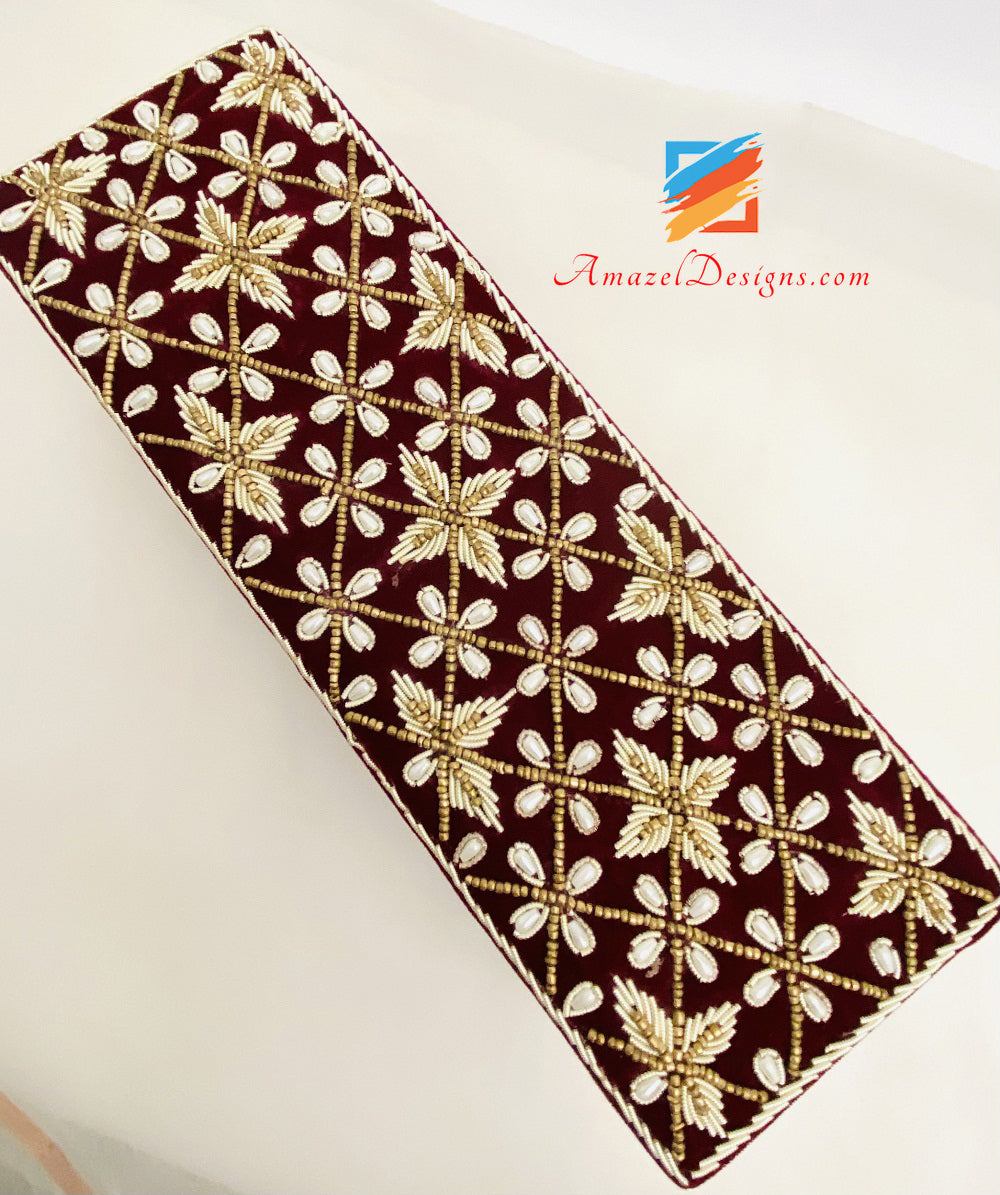 Maroon Choora Box With Hand Work Of Pearls And Dabka