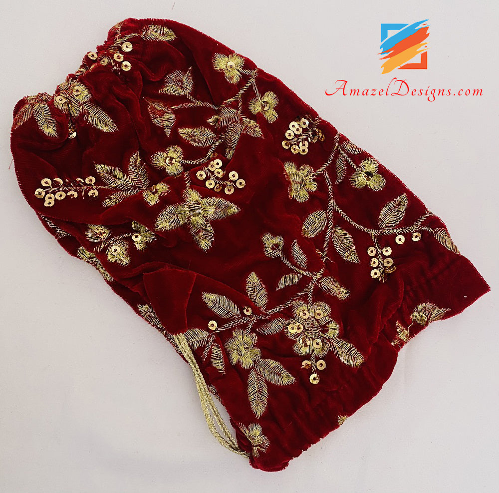 Maroon Velvet Golden Tilla Sippi Work Choora Covers