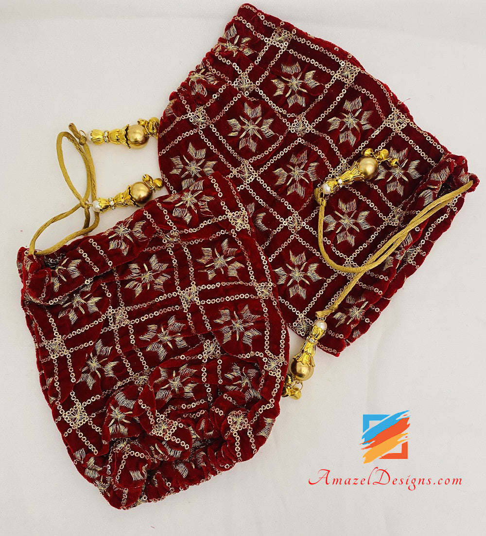 Maroon Velvet Golden Tilla e copertina Latkan Chura