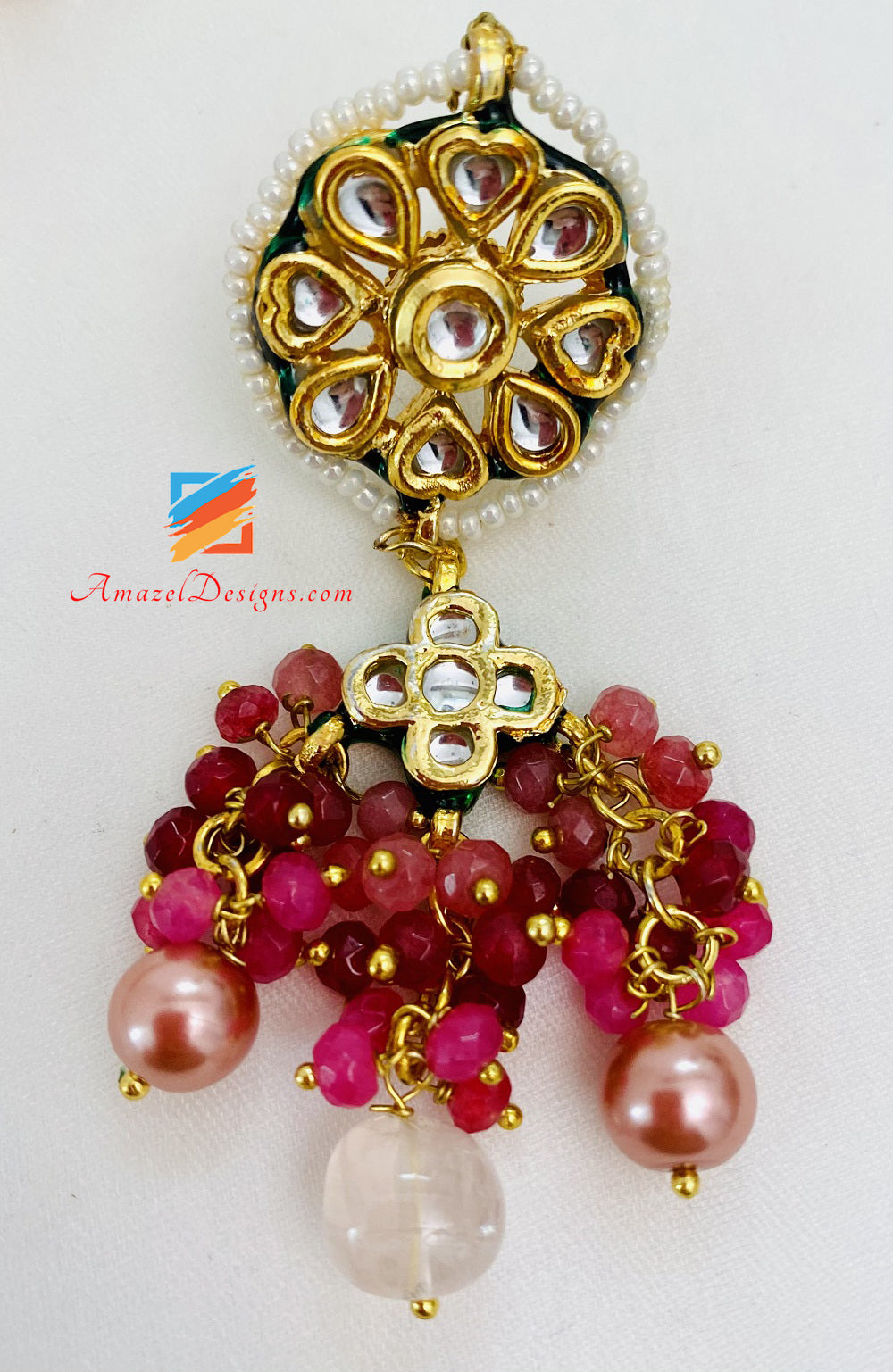 Maroon Mehrfarbiges Meenakari Handbemaltes Halsketten-Ohrring-Set