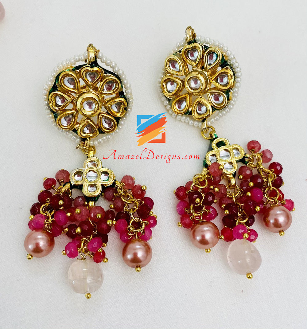 Maroon Mehrfarbiges Meenakari Handbemaltes Halsketten-Ohrring-Set