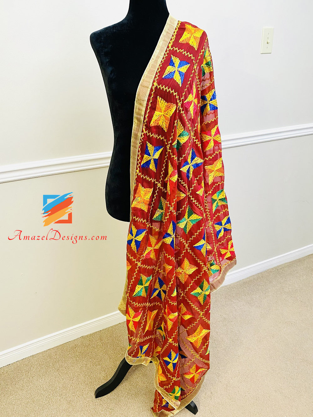 Kastanienbrauner Phulkari mit Tissue Gotta