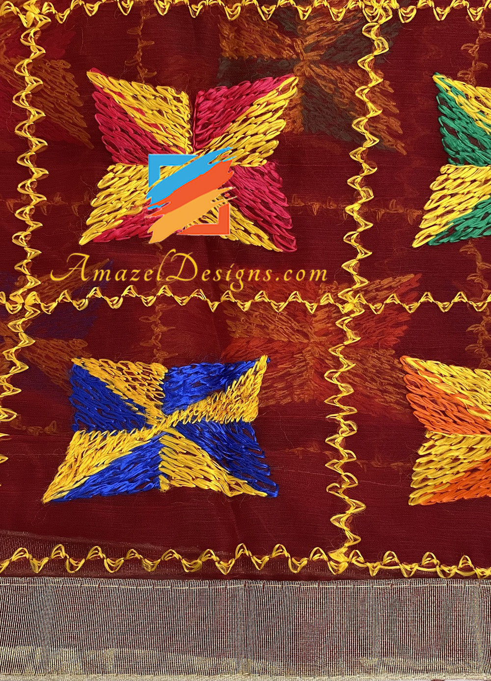 Kastanienbrauner Phulkari mit Tissue Gotta
