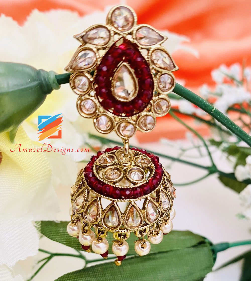 Maroon Polki Small Jhumki