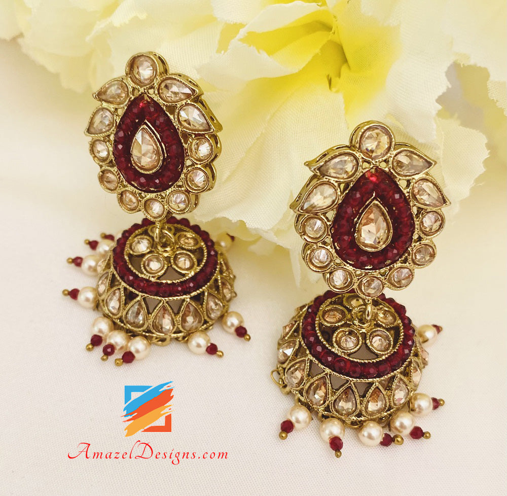 Maroon Polki Small Jhumki