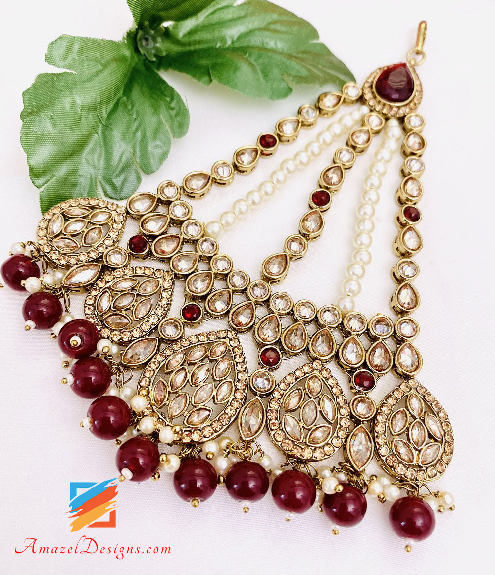 Maroon Polki And Stones Passa