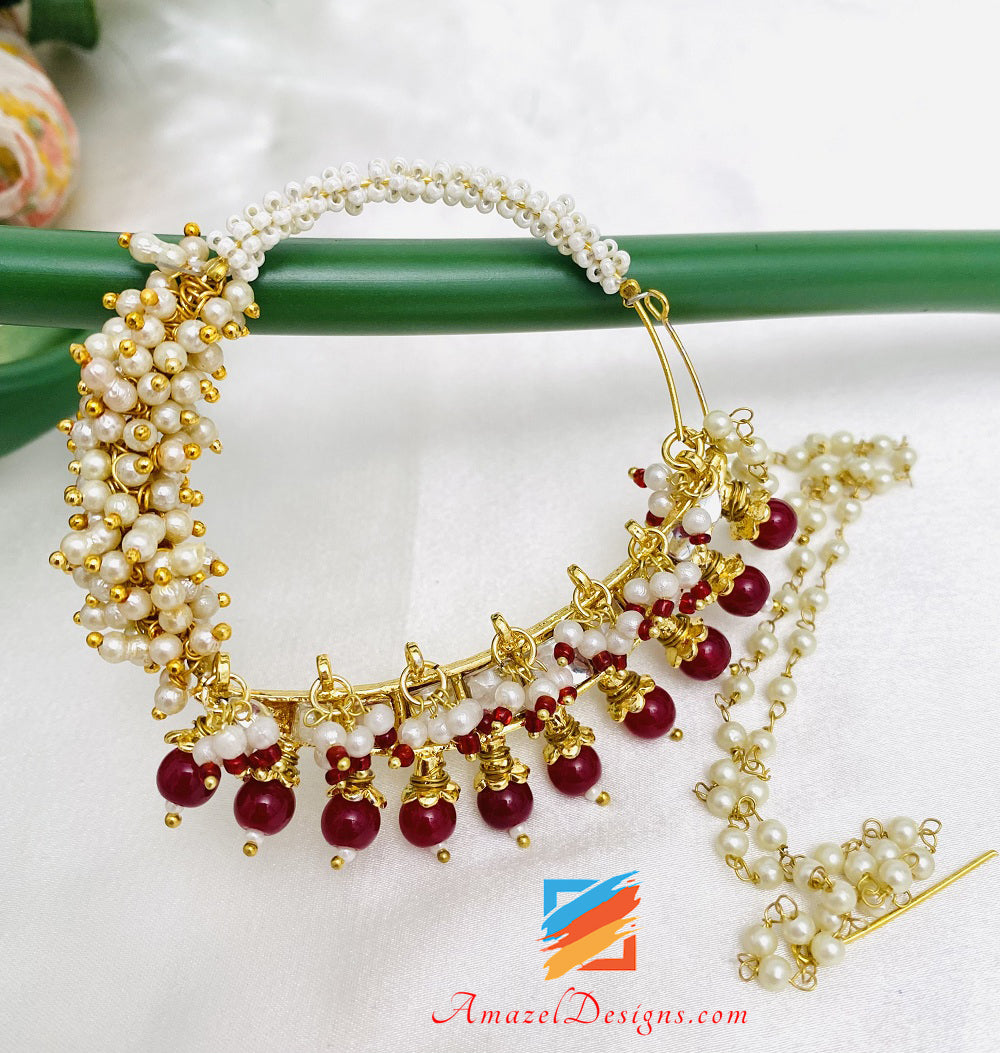 Maroon Ruby Large Kundan Trafitto Nath