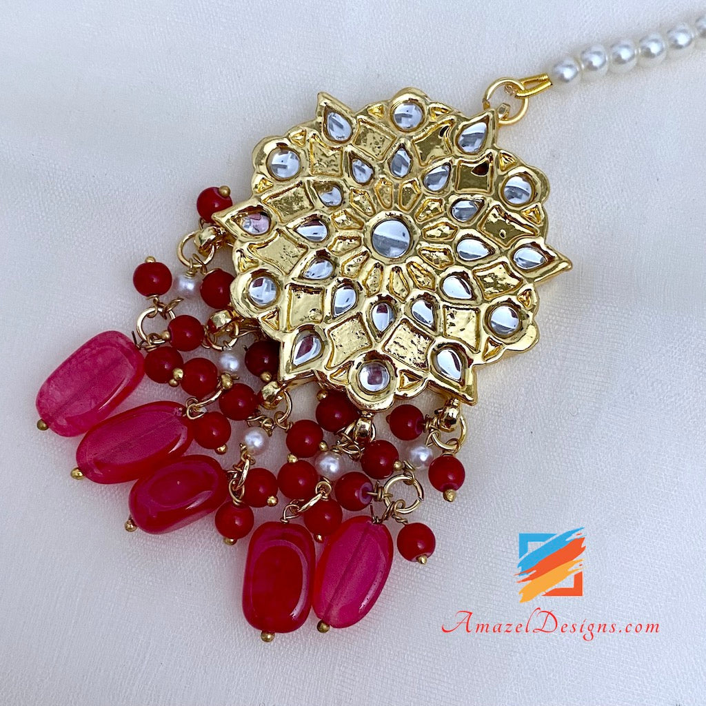 Maroon Sheesha Choker Jhumki Tikka Set