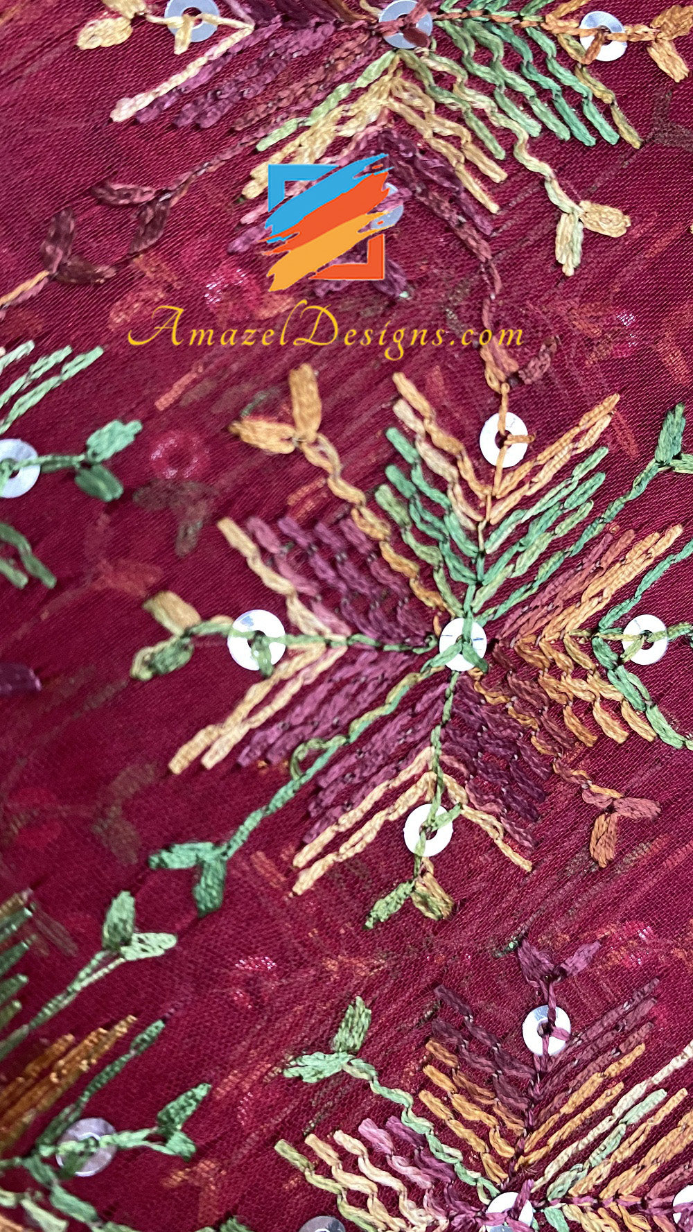 Maroon Sippi Sitara Fulkari