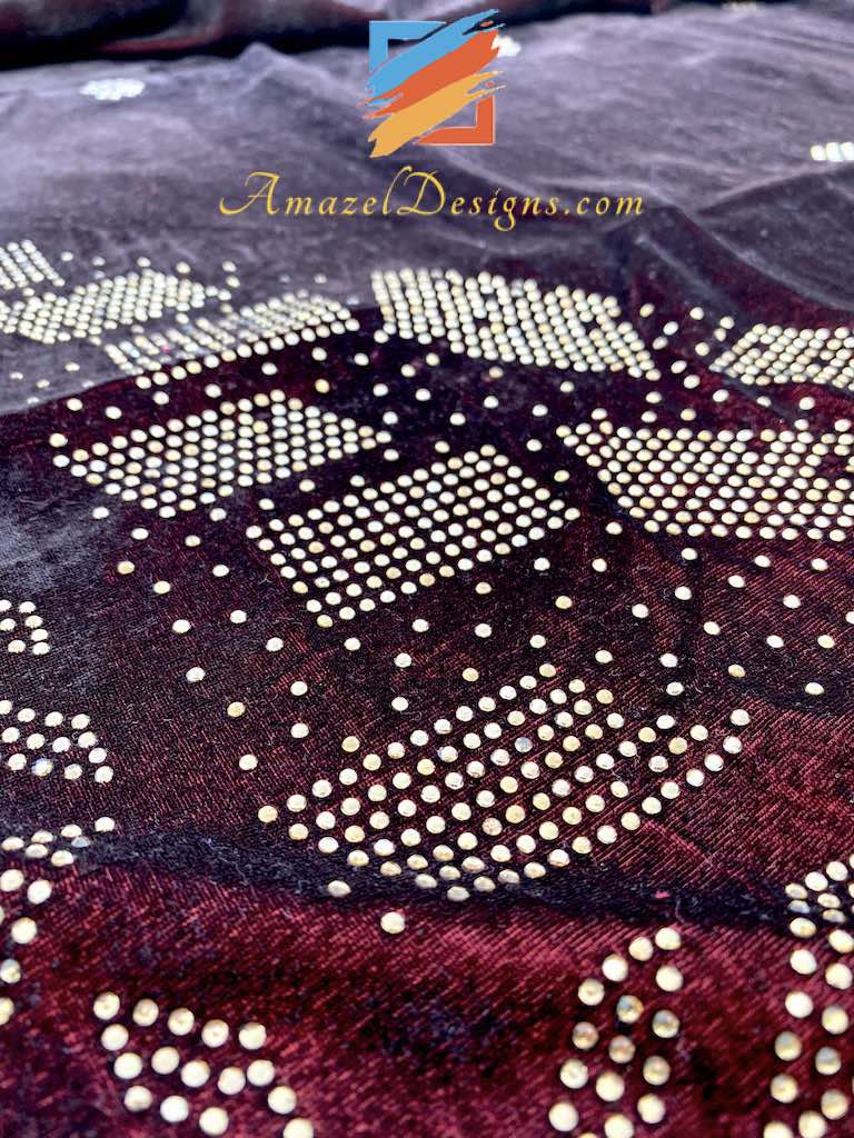 Wine Colour Kundan Velvet Shawl