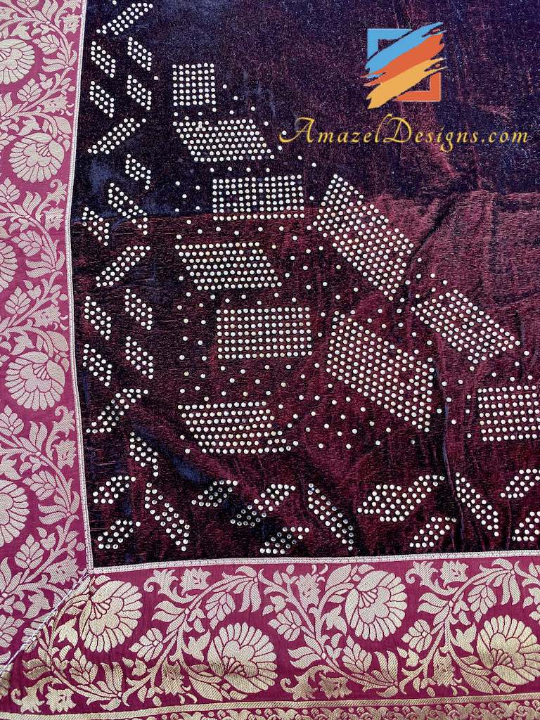 Wine Colour Kundan Velvet Shawl