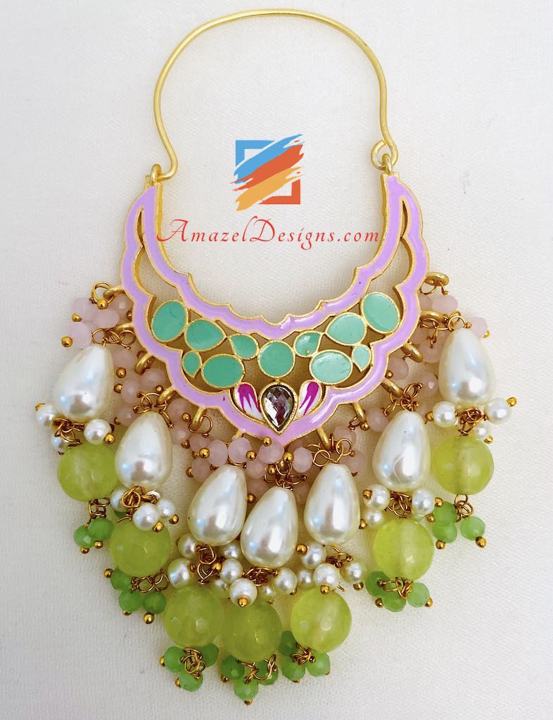 Meenakari handbemaltes fluoreszierendes grünes Vaali Tikka-Set