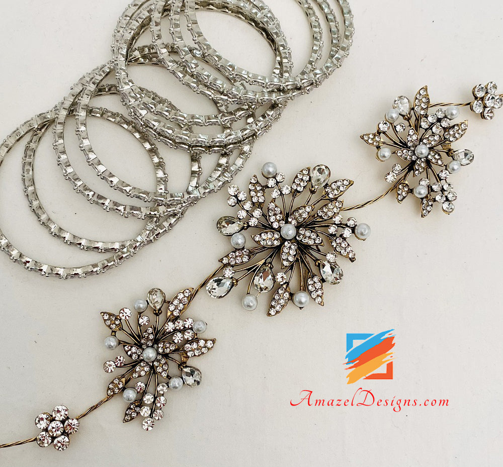 Haarschmuck aus Metall mit silbernen Swarovski-Steinen