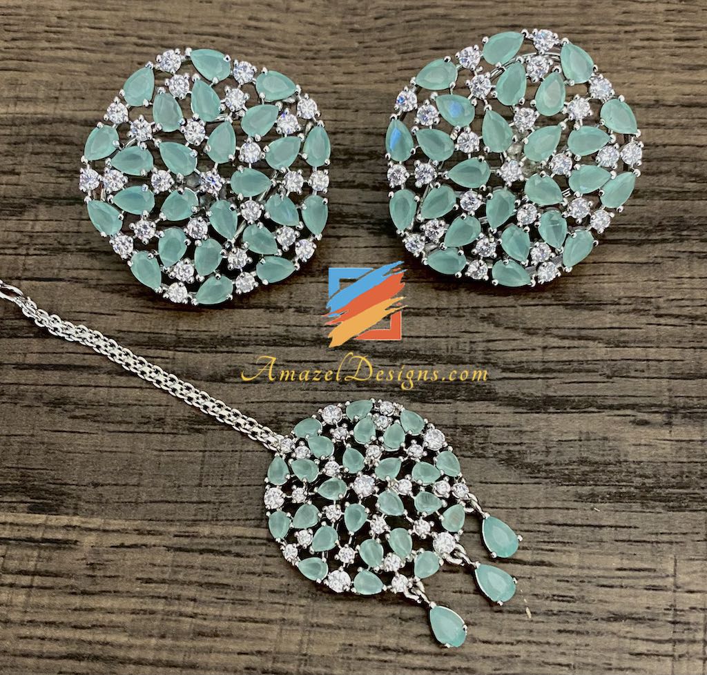 Mint AD American Diamond Halskette Stud Tikka Set