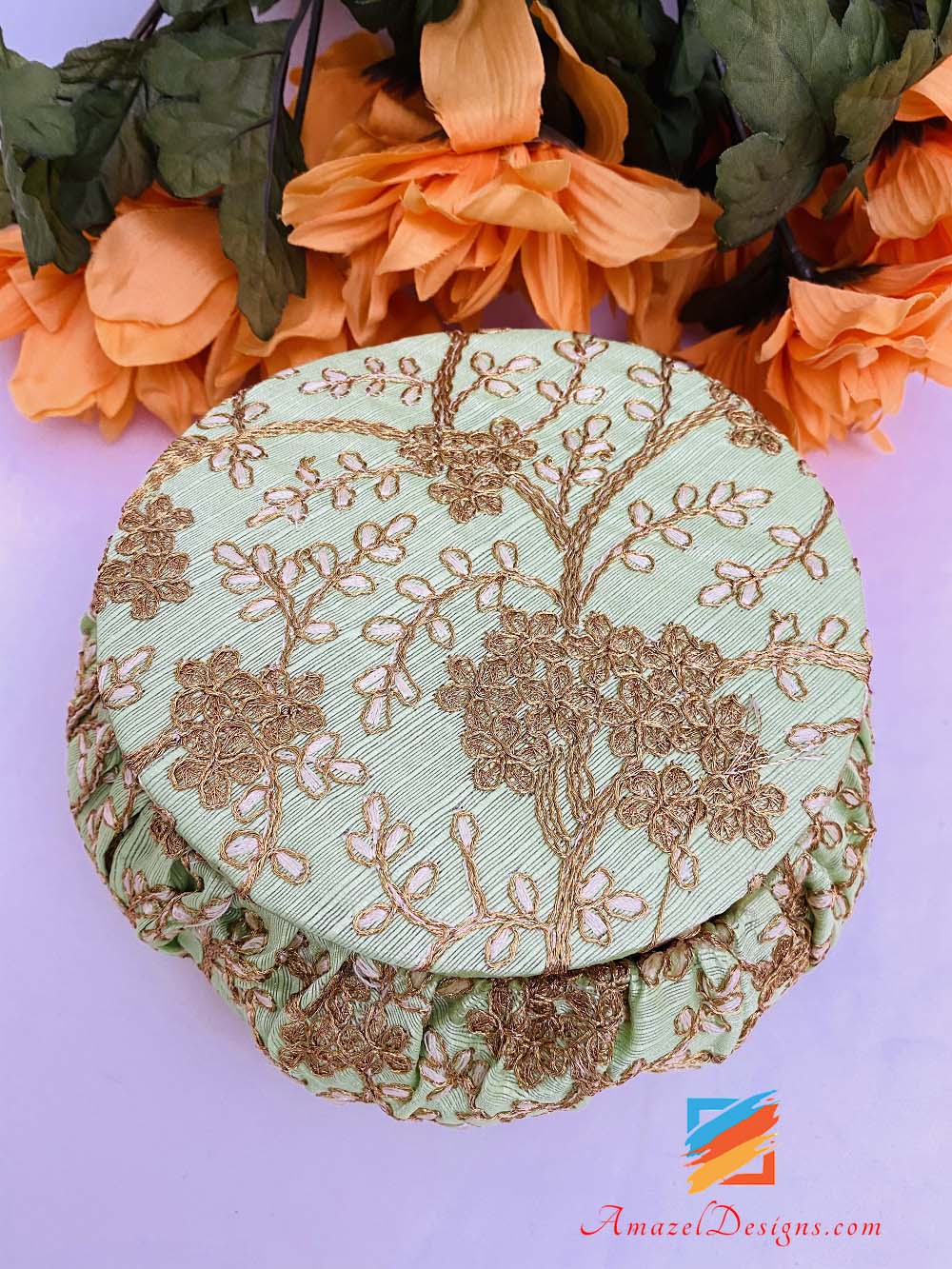Mint Golden Work Shagun (Shagan) Matka Potli - Jewellery Makeup Box