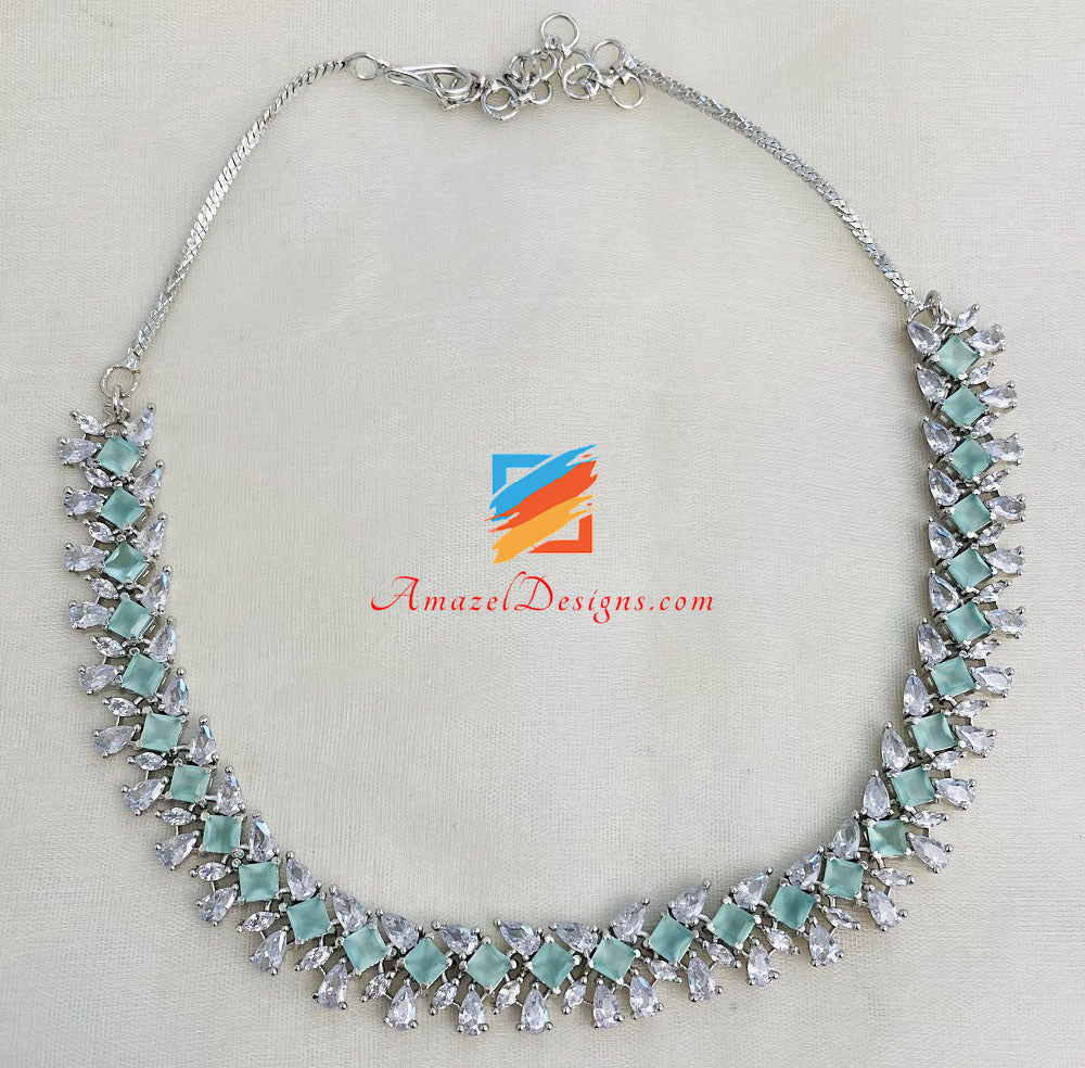 Mint Silver AD American Diamond Single Line Necklace