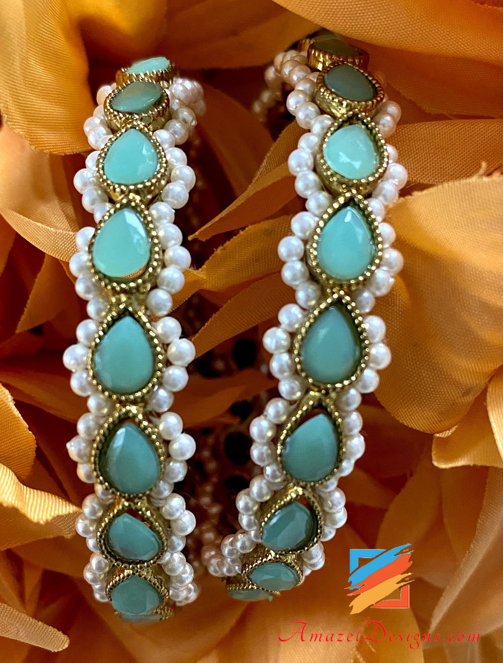 Mint White Beads Border Kadas