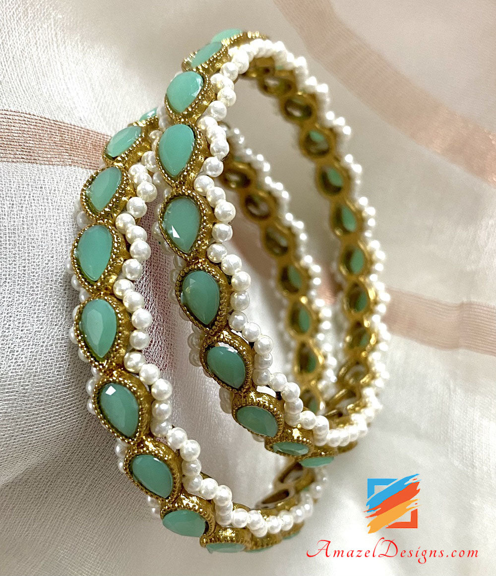 Mint White Beads Border Kadas