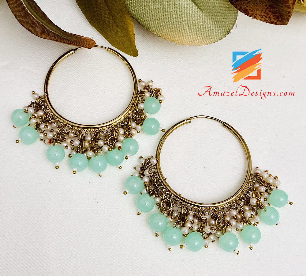 Mint And White Bunches Of Beads Waliyaan