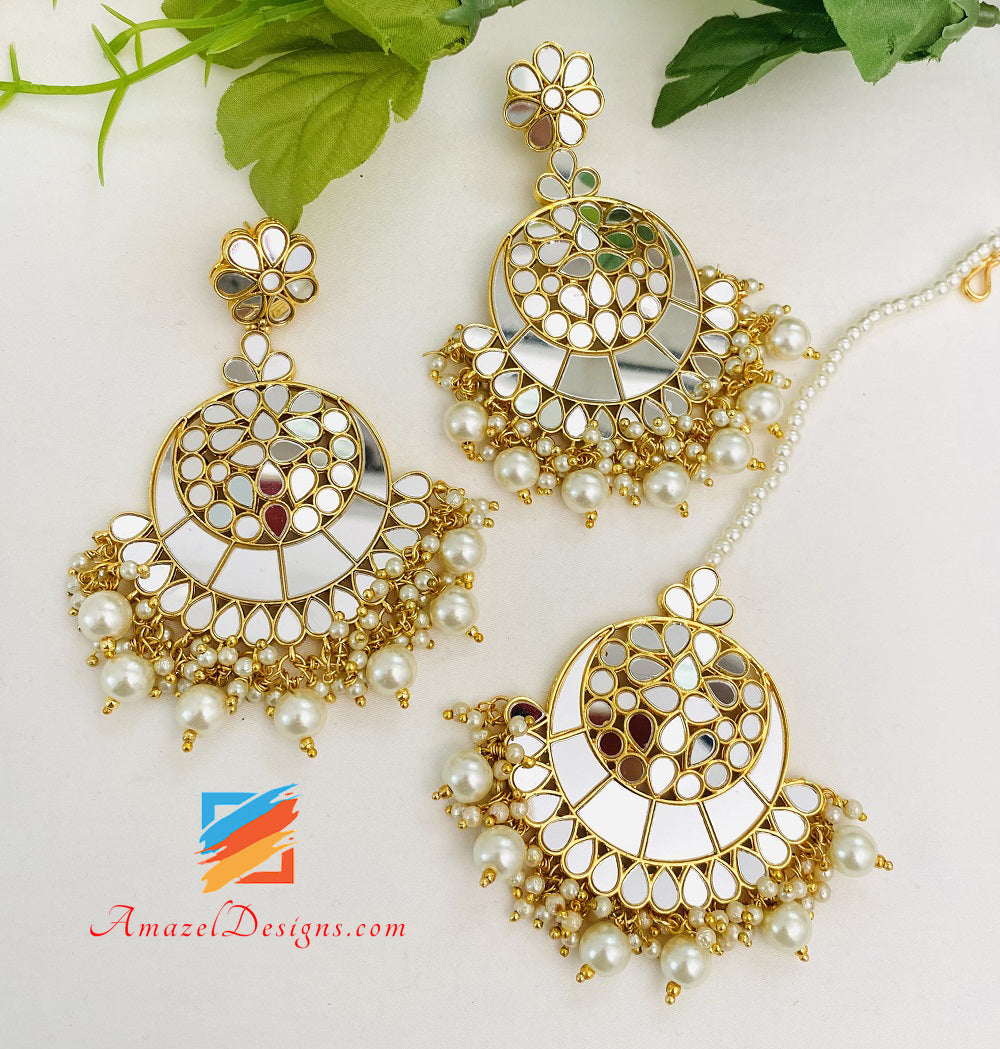 Spiegelgoldene leichte Choker-Ohrringe im Tikka Passa-Set