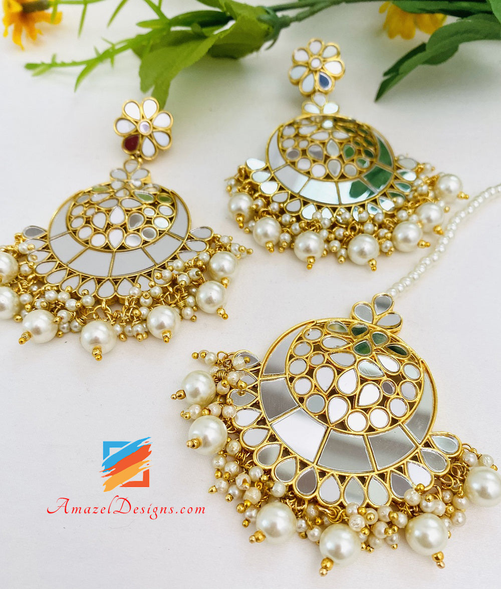 Spiegelgoldene leichte Choker-Ohrringe im Tikka Passa-Set
