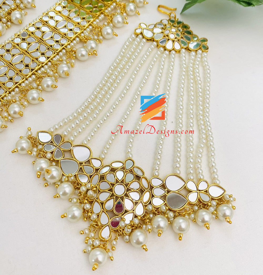 Spiegelgoldene leichte Choker-Ohrringe im Tikka Passa-Set