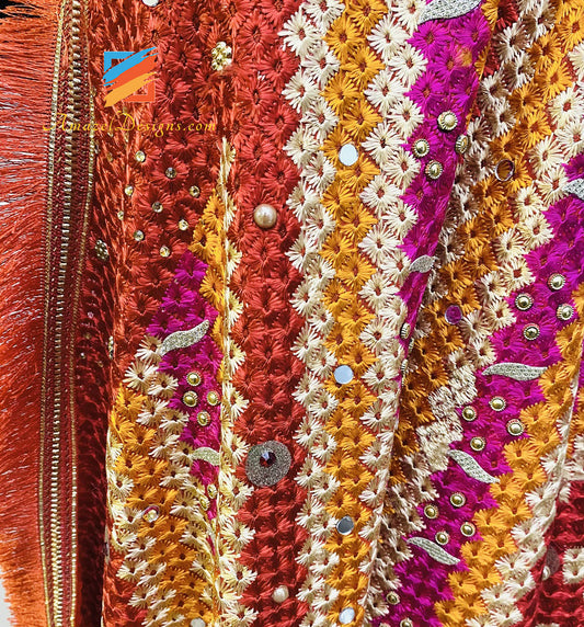 Mirror Kundan Multicoloured Fulkari