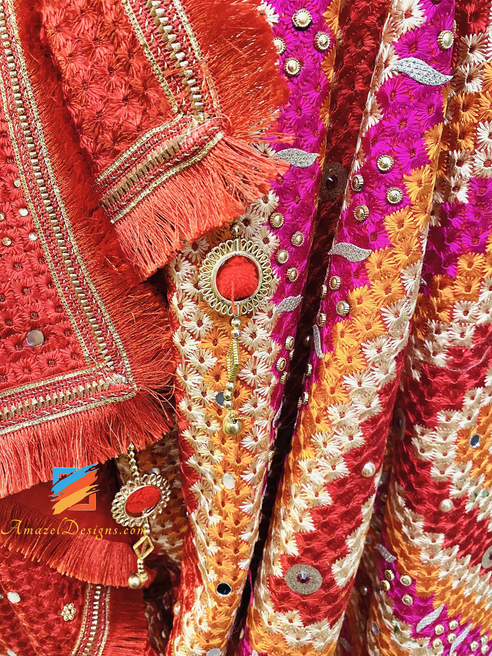 Mirror Kundan Multicoloured Fulkari