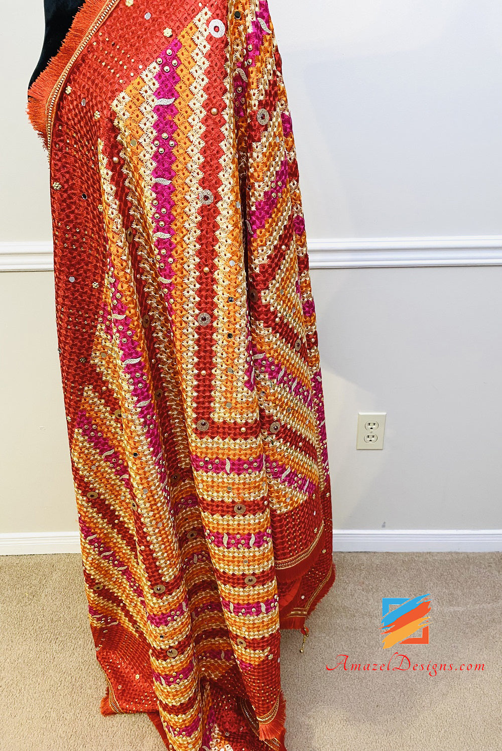 Mirror Kundan Multicoloured Fulkari