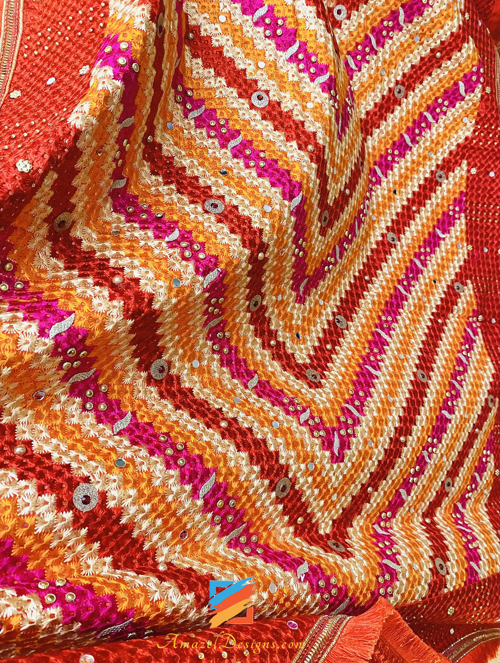 Mirror Kundan Multicoloured Fulkari