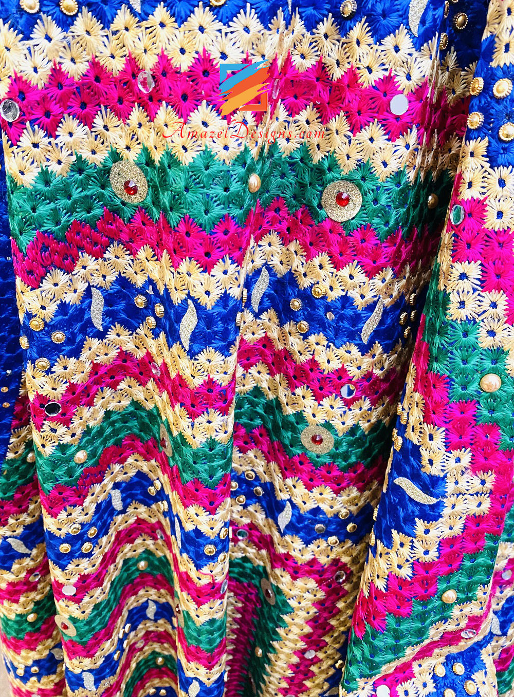 Mirror Latkan Blue Multicoloured Fulkari