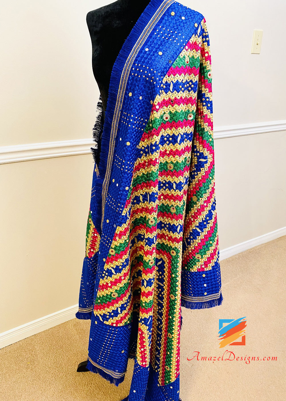 Mirror Latkan Blue Multicoloured Fulkari