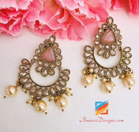 Monalisa Polki Pink Mint Necklace Earrings Tikka Set
