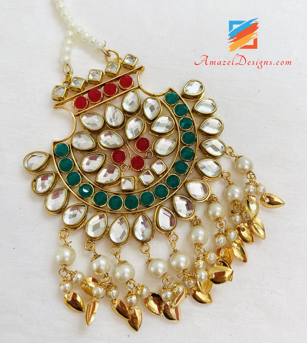 Multicolored Kundan Oversized Earrings Tikka Set