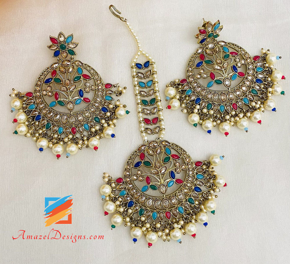 Orecchini Polki oversize multicolore Set Tikka