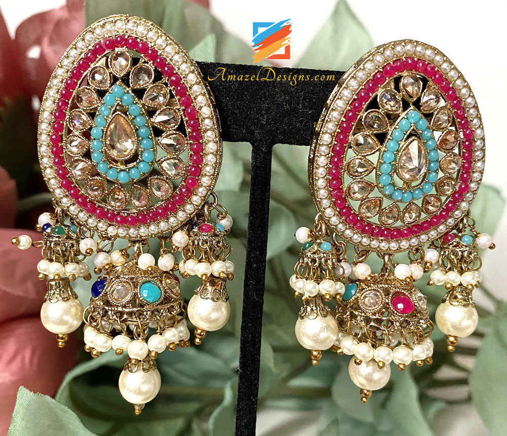 Multicolored Polki Necklace Earrings Tikka Set