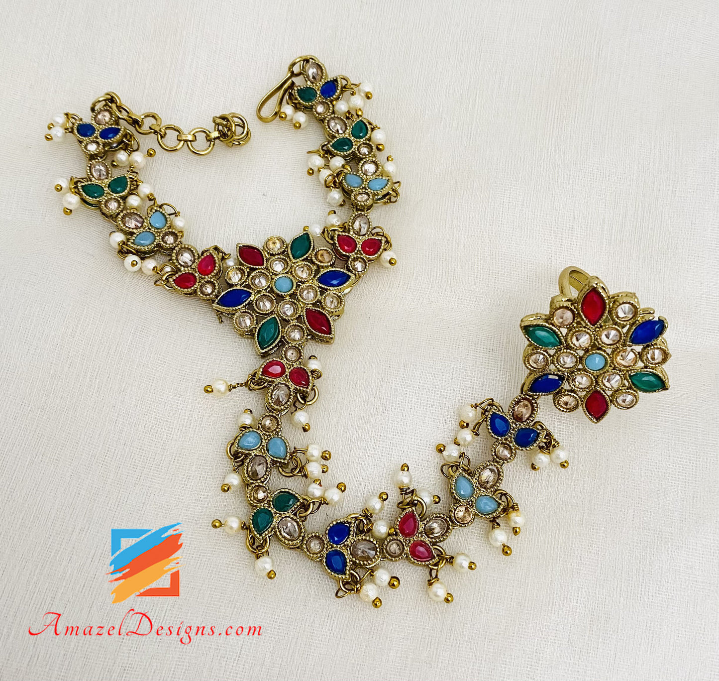 Multicoloured Adjustable Polki Hand Piece