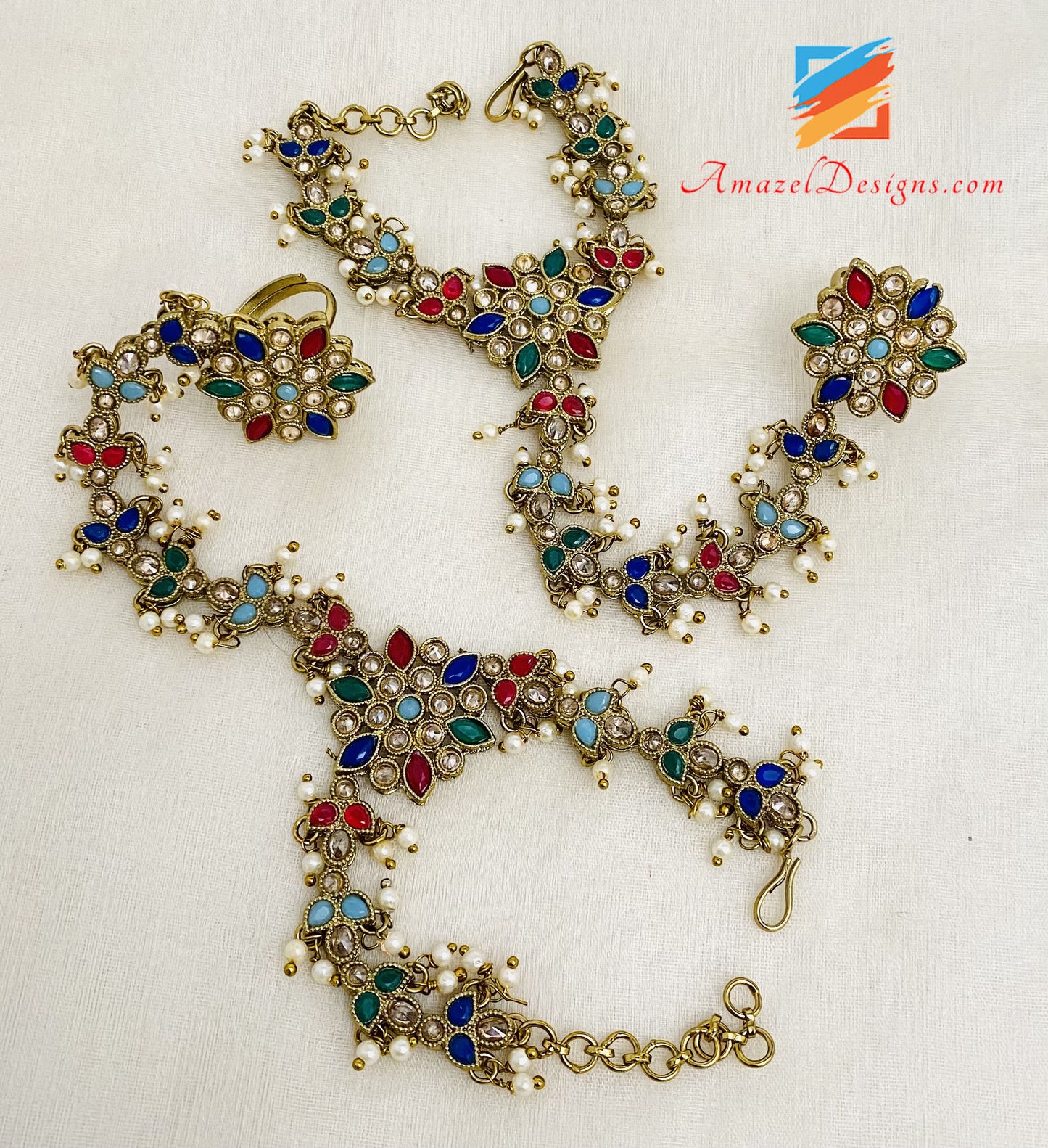 Multicoloured Adjustable Polki Hand Piece